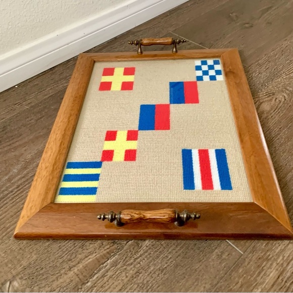 Vintage Decorative Wood Tray With  Embroidery Insert 14/17 Inch - Picture 9 of 13